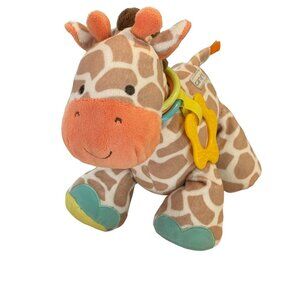 Carter's Tan Cream GIRAFFE Sensory Plush Rattle Crinkle Feet Teether Ring Mirror